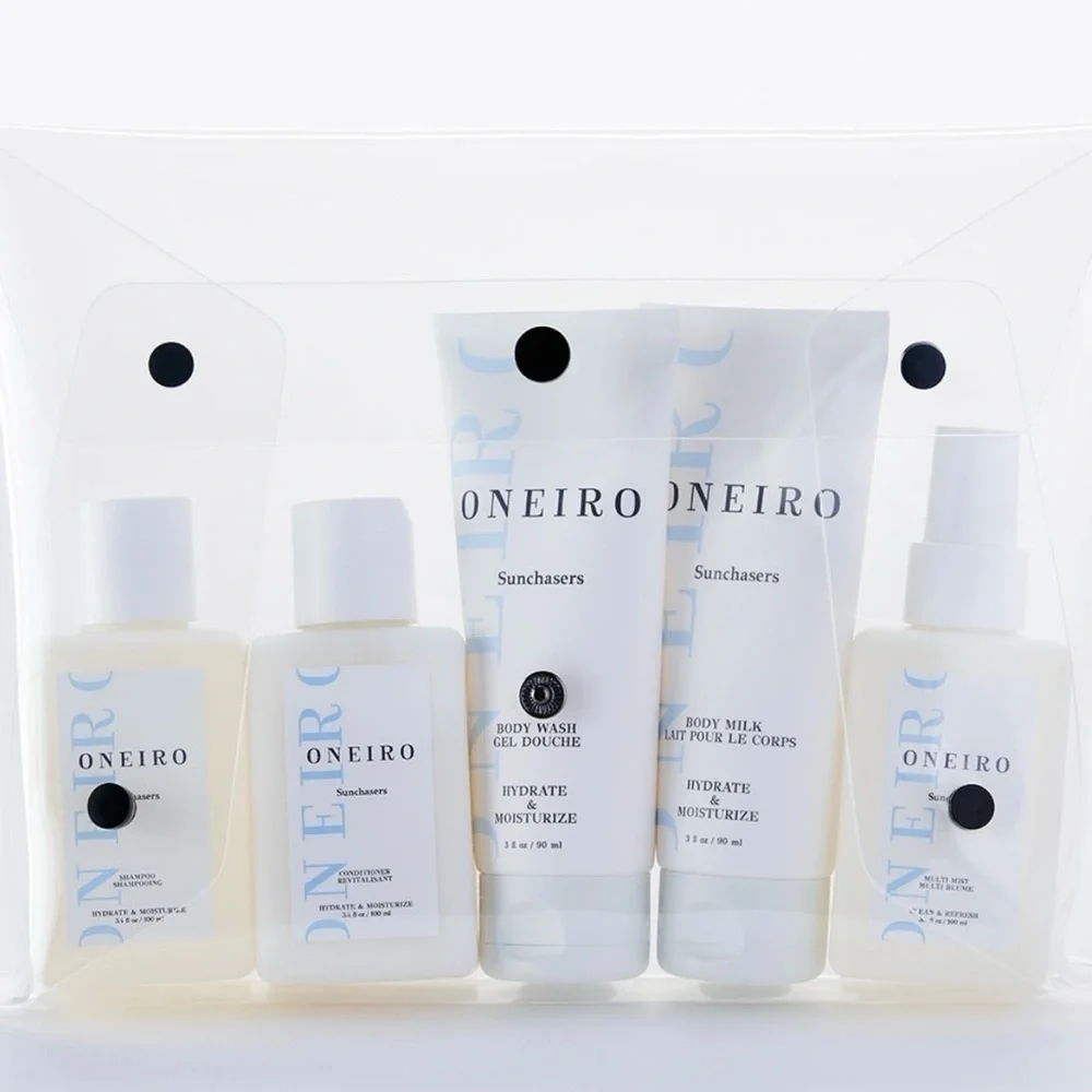 Oneiro Sunchaser Travel Size 5 Piece Bundle + Clear Clutch TSA Approved